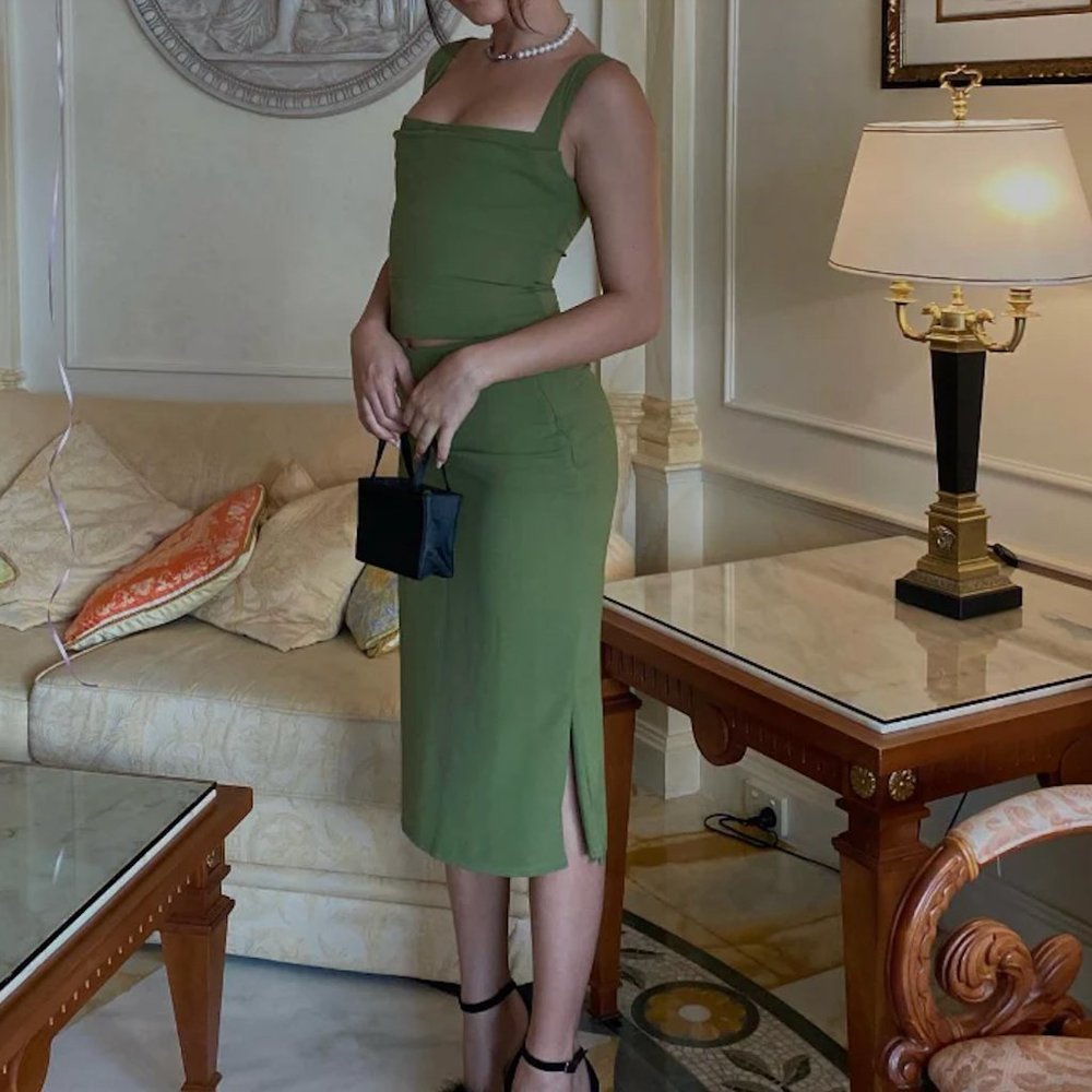 Miaou Imogene Corset & Moni Midi Skirt in Olive
